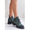 Zazoo 60483 Women's Leather Ankle Boots With Low Shaft Insulated Dark Green - 60483 V.OLIWKA+CN