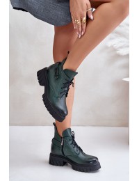 Zazoo 60483 Women's Leather Ankle Boots With Low Shaft Insulated Dark Green - 60483 V.OLIWKA+CN