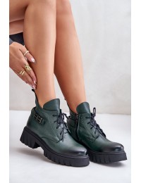 Zazoo 60483 Women's Leather Ankle Boots With Low Shaft Insulated Dark Green - 60483 V.OLIWKA+CN