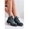 Zazoo 60483 Women's Leather Ankle Boots With Low Shaft Insulated Dark Green - 60483 V.OLIWKA+CN