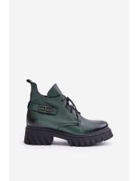 Zazoo 60483 Women's Leather Ankle Boots With Low Shaft Insulated Dark Green - 60483 V.OLIWKA+CN