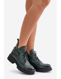 Zazoo 60483 Women's Leather Ankle Boots With Low Shaft Insulated Dark Green - 60483 V.OLIWKA+CN