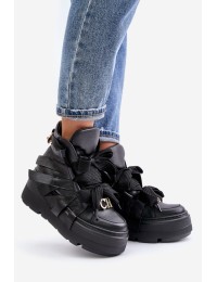 Leather Women's Sneakers On Massive Platform CheBello 4561 Black - 4561 CZARNY