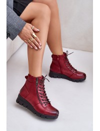 Light Warm Women's Ankle Boots On Platform And Wedge Burgundy Savindria - RMR23109A-2 CZERWONY