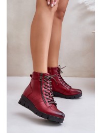 Light Warm Women's Ankle Boots On Platform And Wedge Burgundy Savindria - RMR23109A-2 CZERWONY