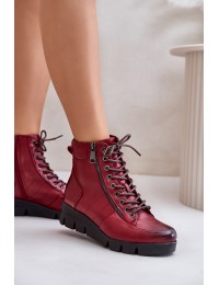 Light Warm Women's Ankle Boots On Platform And Wedge Burgundy Savindria - RMR23109A-2 CZERWONY