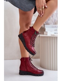 Light Warm Women's Ankle Boots On Platform And Wedge Burgundy Savindria - RMR23109A-2 CZERWONY