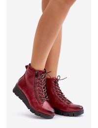 Light Warm Women's Ankle Boots On Platform And Wedge Burgundy Savindria - RMR23109A-2 CZERWONY