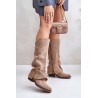 Women's Low Heel Boots With Rolled Shaft Beige Stinova - RMR2382-2 BEZ