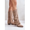 Women's Low Heel Boots With Rolled Shaft Beige Stinova - RMR2382-2 BEZ