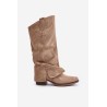 Women's Low Heel Boots With Rolled Shaft Beige Stinova - RMR2382-2 BEZ