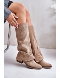 Women's Low Heel Boots With Rolled Shaft Beige Stinova - RMR2382-2 BEZ